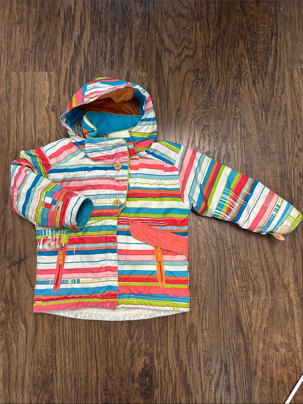 Obermeyer Girls' Bright Multicolor Striped Hooded Winter Jacket